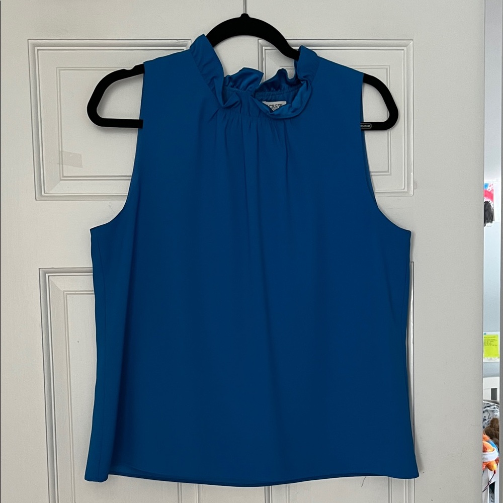 J. Crew Factory Blue Ruffle Neck Blouse